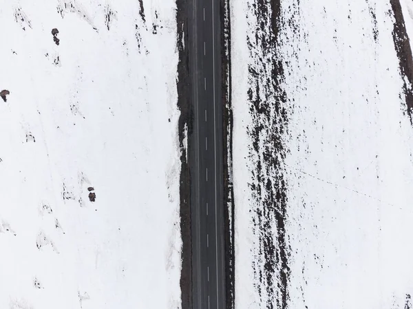 Vista Aérea Una Carretera Con Carril Nieve Invierno — Foto de Stock