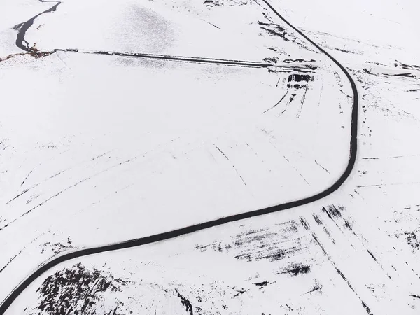 Vista Aérea Una Carretera Forma Con Carril Nieve Invierno — Foto de Stock