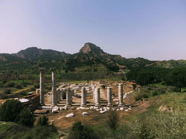 Vue Aérienne Temple Sardes Des Ruines Artémis Manisa Turquie — Photo