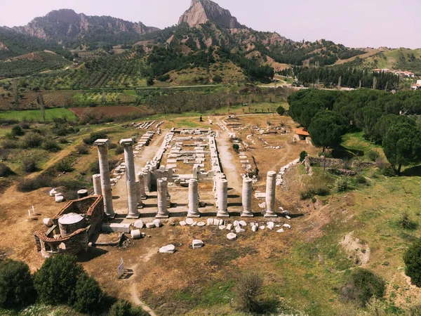 Flygfoto Över Sardes Tempel Artemis Ruiner Manisa Turkiet — Stockfoto