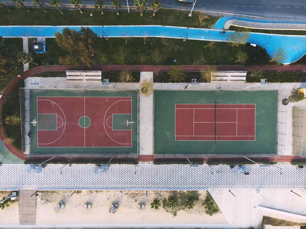 Izmir Turquía Abril 2022 Vista Aérea Los Campos Baloncesto Tenis —  Fotos de Stock