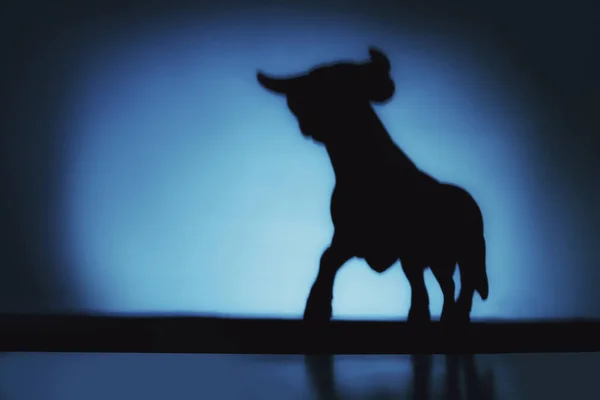 Schatten Eines Stieres Auf Blauem Hintergrund — Stockfoto