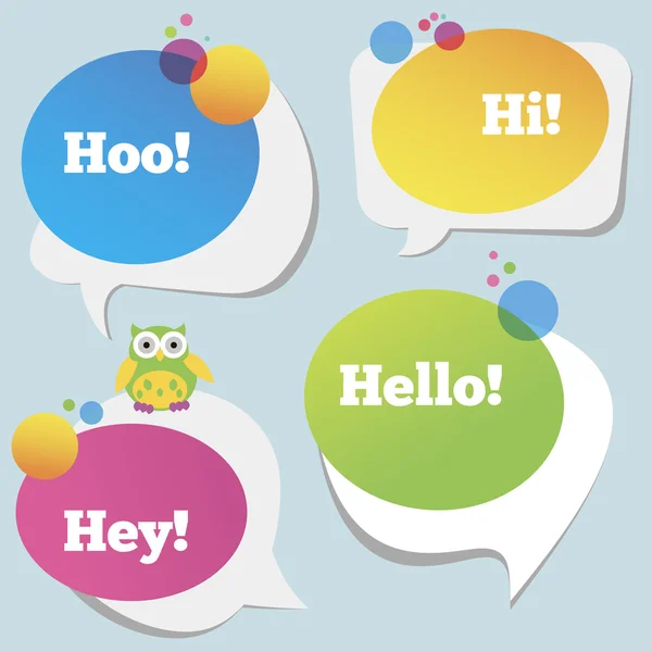 Speech Bubbles and a funny owl — Stock Vector