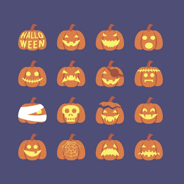 Halloween-Kürbis-Symbolset — Stockvektor