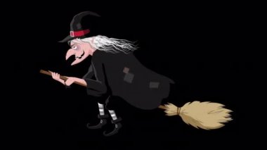 Bu 2D çizgi film, süpürge üzerinde uçan sevimli bir cadıyı gösteriyor.