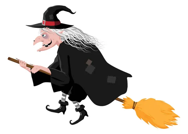 Ilustrasi Kartun Ini Menunjukkan Penyihir Lucu Terbang Atas Sapu Stok Foto Bebas Royalti