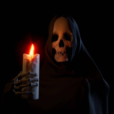 Bu 3 boyutlu görüntü karanlıkta elinde yanan bir mum tutarak ölümü gösteriyor.