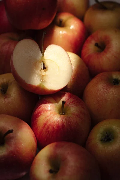 Elma Meyvesi Güneş Işığı Altında Birkaç Taze Bir Kesilmiş Elmanın Telifsiz Stok Imajlar