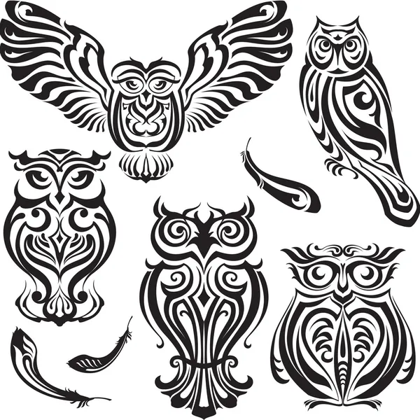 Set of decorative Owls — Stock Vector