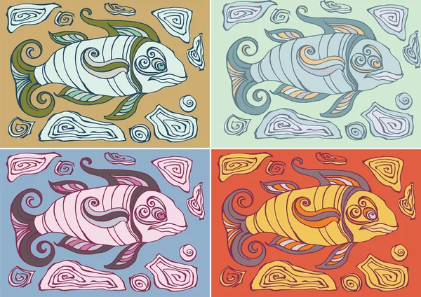 Peixes abstratos em estilo decorativo — Vetor de Stock