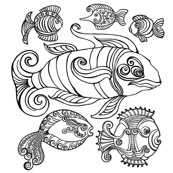 Poissons abstraits dans un style décoratif — Image vectorielle