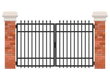 Beyaz zemin üzerinde tuğla ve çelik kapı izole