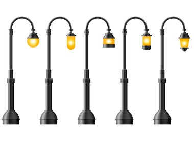 Siyah gerçekçi sokak lambası seti. Sokak lambası. Vintage lamba