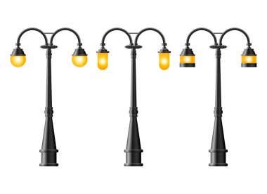 Siyah gerçekçi sokak lambası seti. Sokak lambası. Vintage lamba