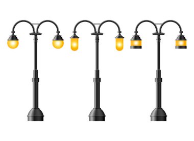 Siyah gerçekçi sokak lambası seti. Sokak lambası. Vintage lamba