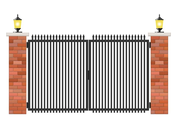 Кирпичные Стальные Ворота Изолированы Белом Фоне — стоковый вектор