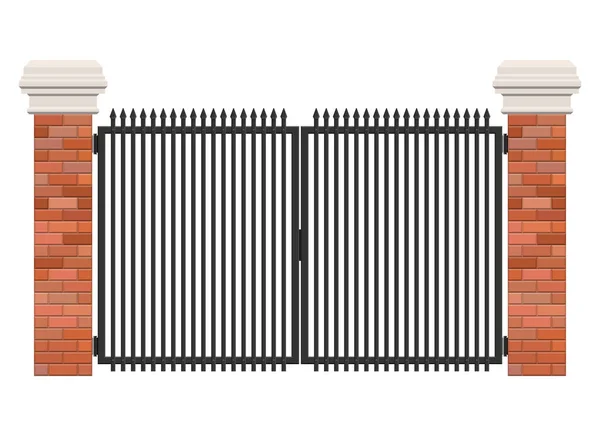Brick Steel Gate Isolated White Background — Stock vektor