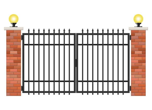 Puerta Ladrillo Acero Aislada Sobre Fondo Blanco — Archivo Imágenes Vectoriales