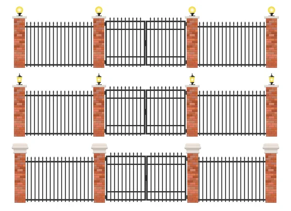 Realistic Brick Steel Fence Set — Stock vektor
