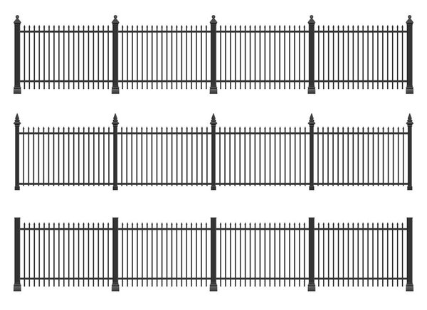 Realistic steel fence set vector illustration isolated on white