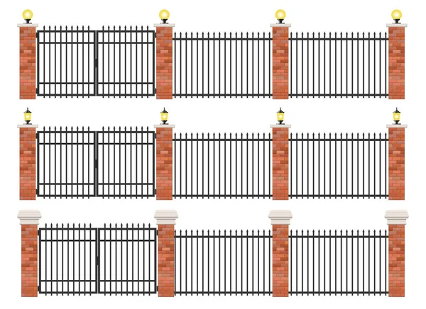 Realistic Brick Steel Fence Set — Stock vektor