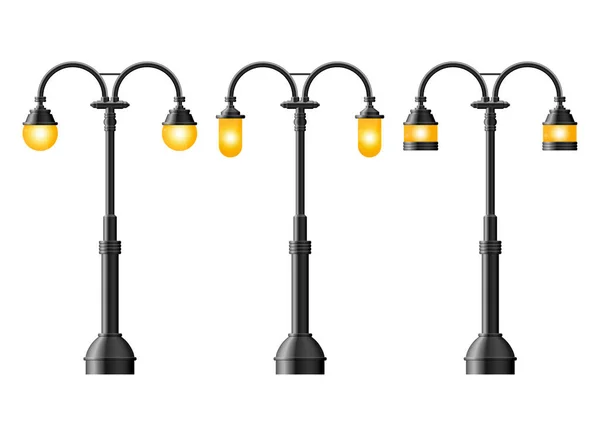 Set Black Realistic Street Light Street Lamp Vintage Lamp — Stock Vector