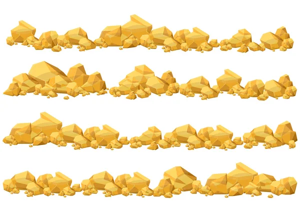 Set Aus Goldsteinen Und Findlingen Cartoon Stil Gold Nuggets Edelsteine — Stockvektor