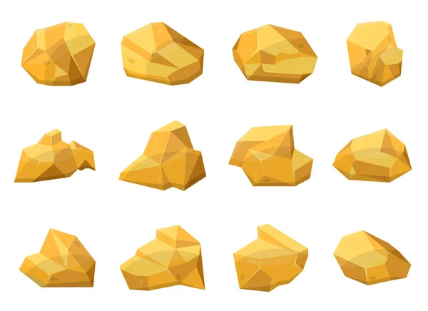 Conjunto Pedras Ouro Pedras Estilo Cartoon Nuggets Ouro Pedras Preciosas — Vetor de Stock