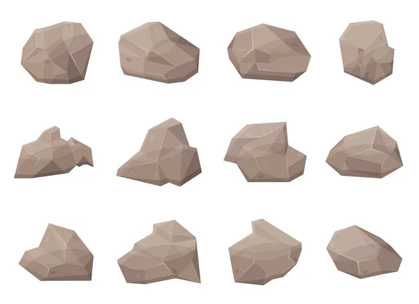 Σύνολο Από Πέτρες Και Πέτρες Στυλ Κινουμένων Σχεδίων — Διανυσματικό Αρχείο