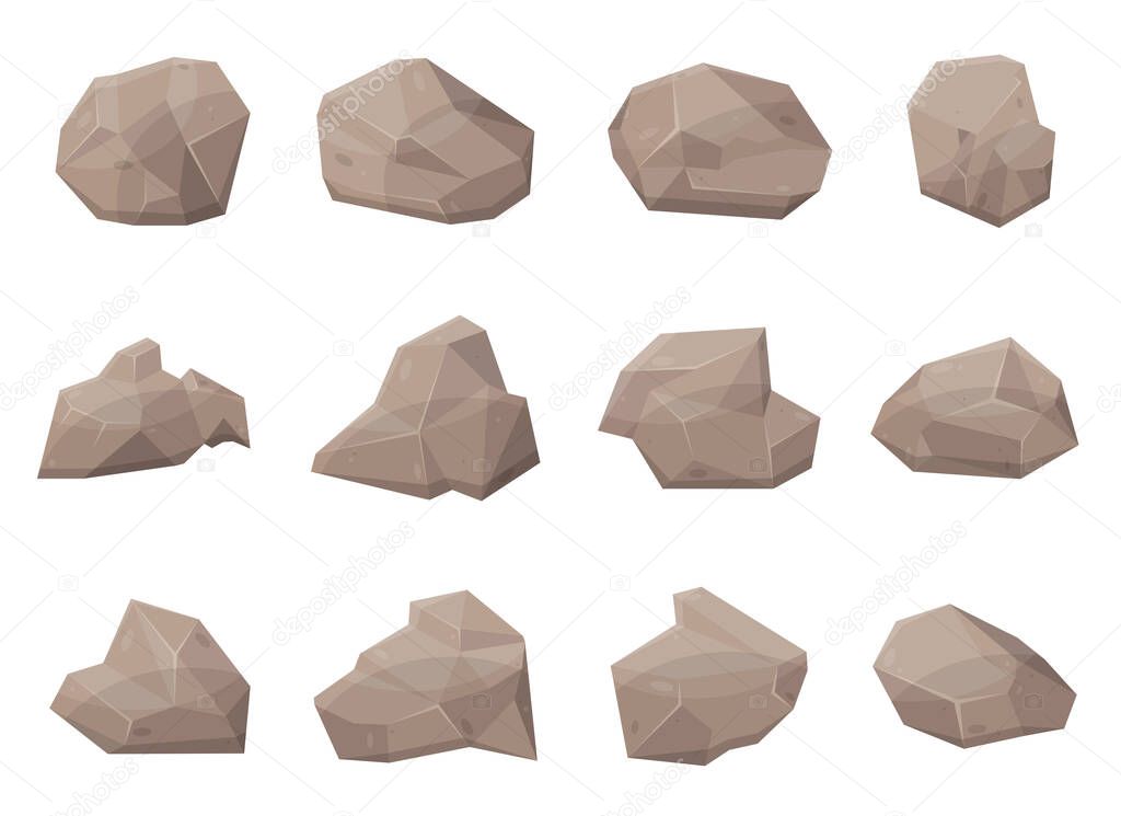 Set of rock stones and boulders in cartoon style