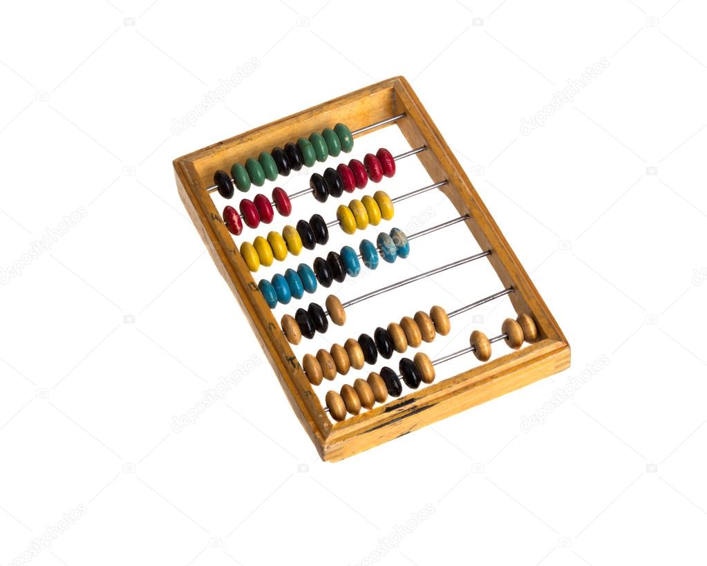 Vintage kids wooden abacus on  white isolated background