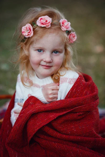 Очаровательная Рыжая Девушка Наслаждается Осенью Парке Золотая Осень Парке — стоковое фото