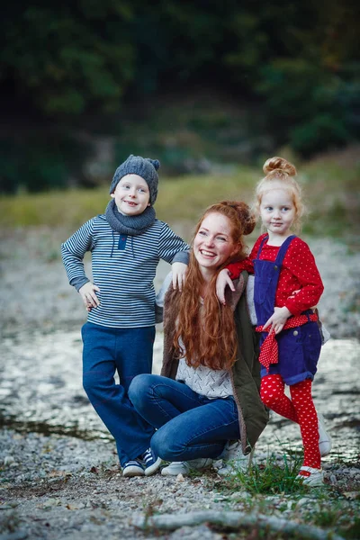 Happy Family Concept Autumn Park Series Happy Red Haired Elder — стоковое фото