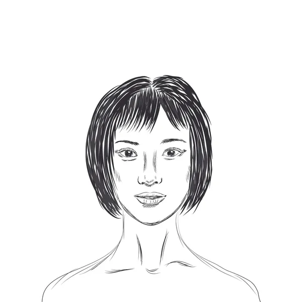 Πορτρέτο του κινέζικο κορίτσι στο στυλ σκίτσο — Διανυσματικό Αρχείο