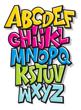 Cartoon comic font alphabet. Vector clipart