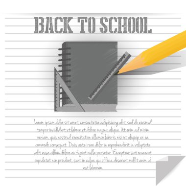 kitap, kalem ve metin için boşluk olan cetvel 