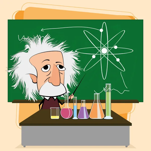 Albert Einstein Dibujos animados en una escena de aula — Vector de stock