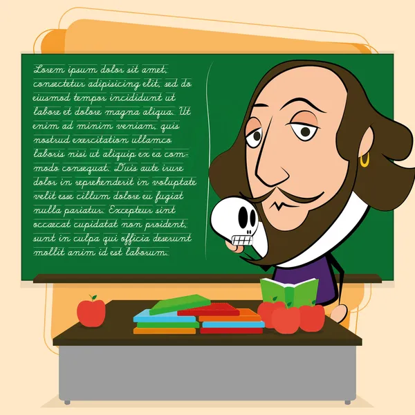 William Shakespeare Cartoon In A Classroom Scene — Stock Vector