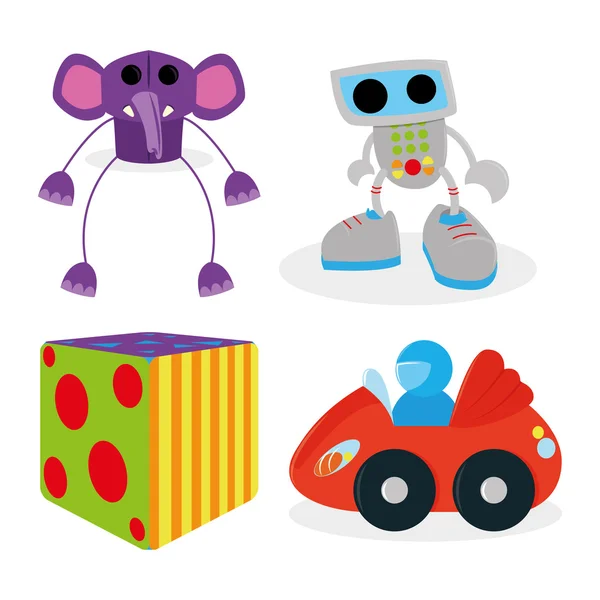 Serie di diversi giocattoli del fumetto isolati — Vettoriale Stock