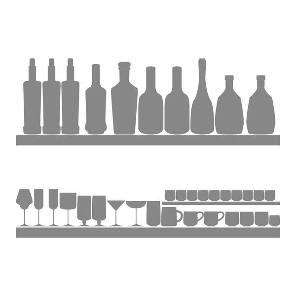 Ikoner av silhuetter av bootles, glas och koppar isolerade — Stock vektor