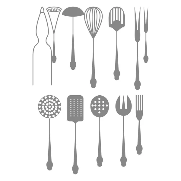 Iconos de siluetas de elementos de cocina aislados — Vector de stock