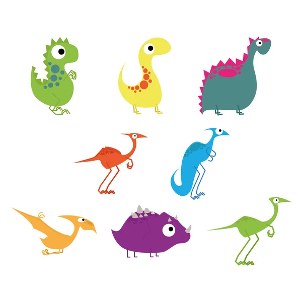 Insieme vettoriale di diversi dinosauri dei cartoni animati carino isolato — Vettoriale Stock