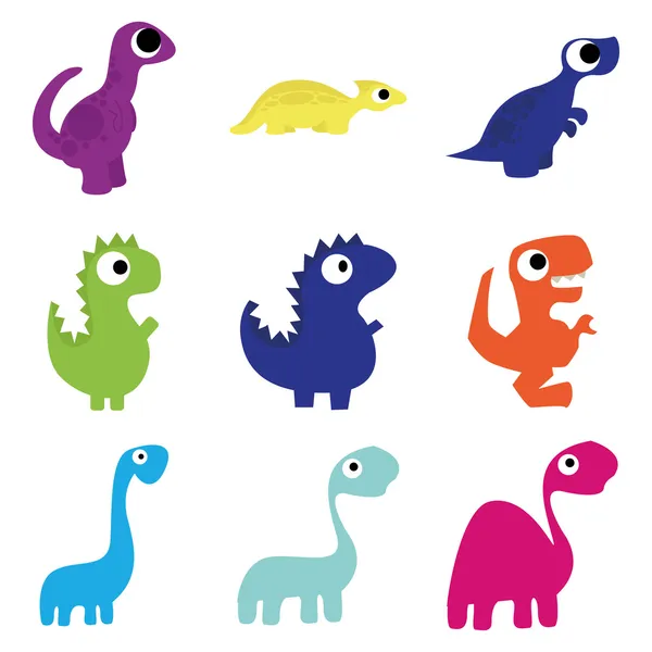 Conjunto de vetores de diferentes dinossauros de desenhos animados bonitos isolados — Vetor de Stock