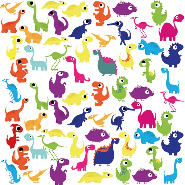 A Vector Cartoon Cute And Colorful Group Of Dinosaurs — Stock Vector