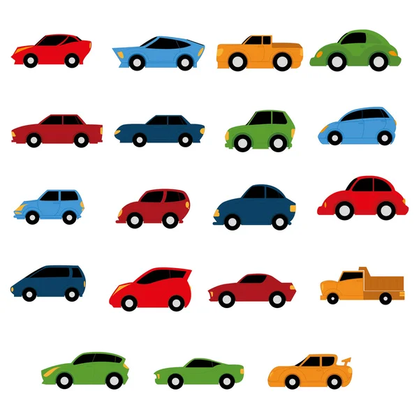 Conjunto de vetores de diferentes carros coloridos isolados — Vetor de Stock