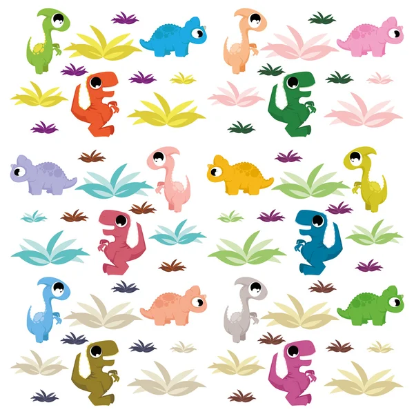 A Vector Cartoon Cute And Colorful Group Of Dinosaurs — Stock Vector