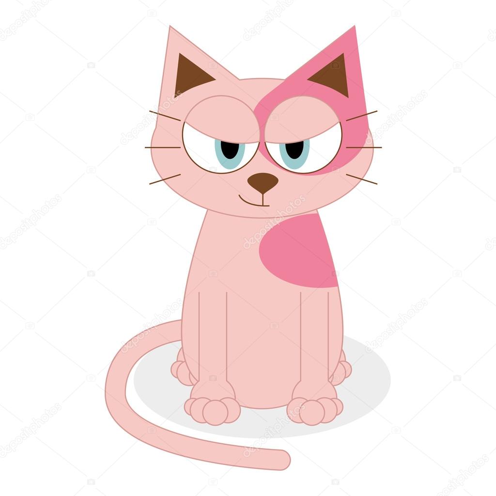 Cute Cartoon Cat Isolated On White Background 