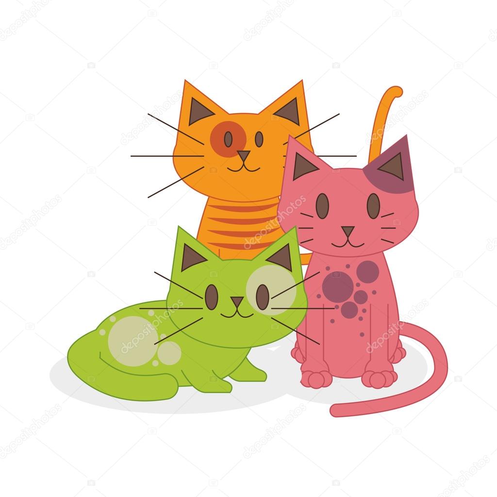 Cute Cartoon Cats Isolated On White Background 