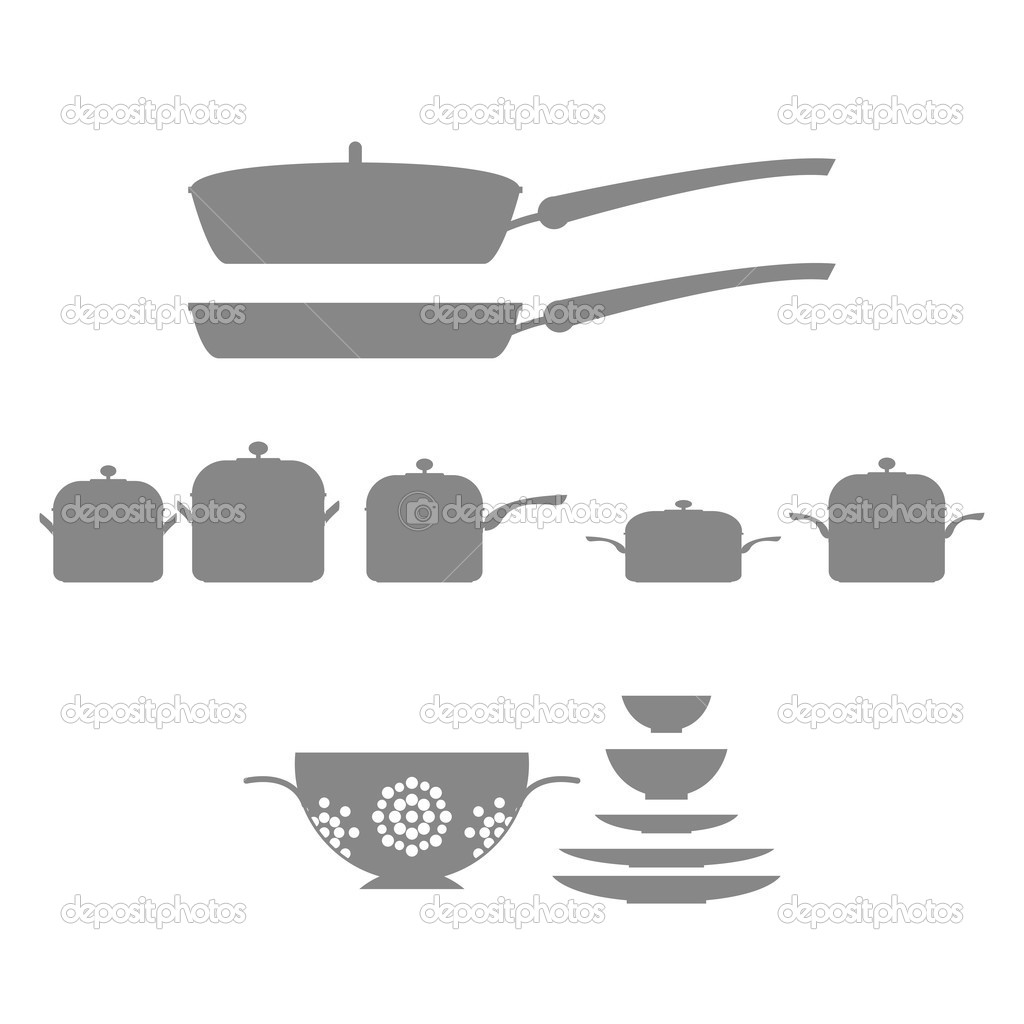 Icons Of Silhouettes Of Kitchen Elements Isolated 