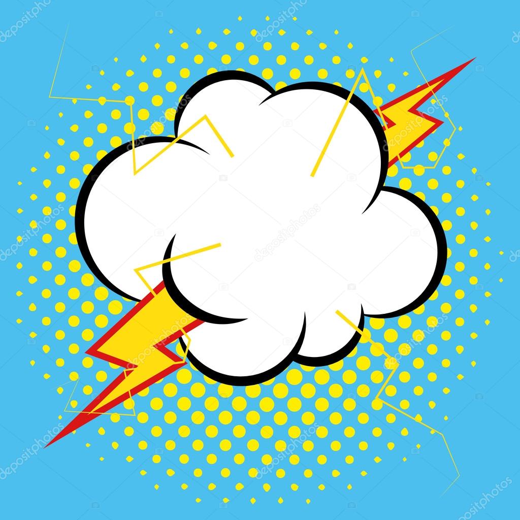Comic Style Cloud With Ray Isolated On Background